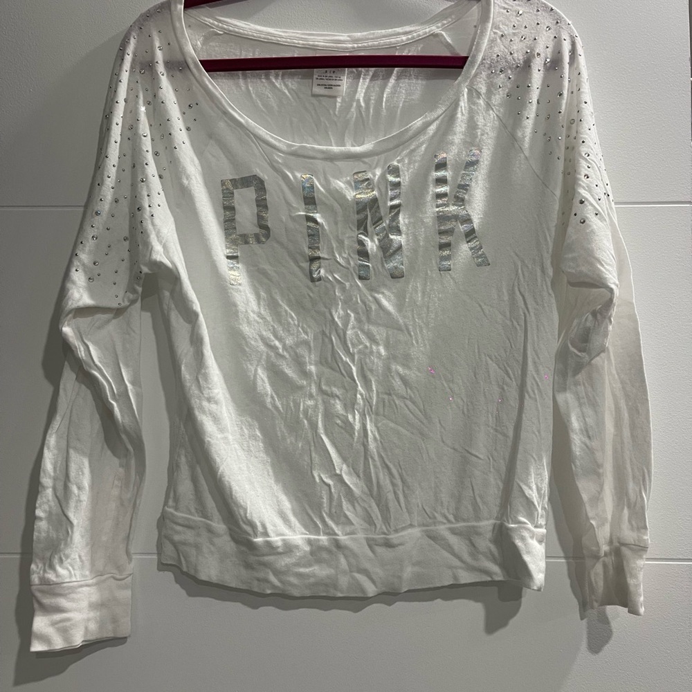 Victoria secret pink pullover in white and silver size S in good condition